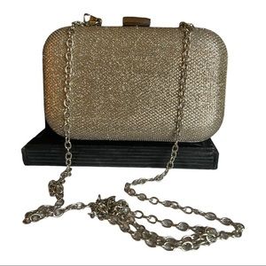 Gold Jessica McClintok Clutch with Chainlink Over the Shoulder Strap